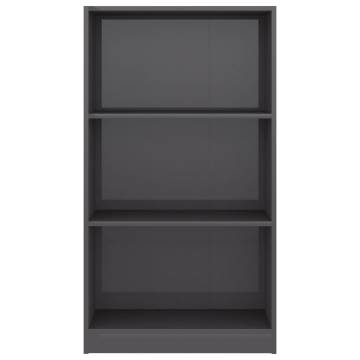 3-Tier High Gloss Grey Book Cabinet | Stylish & Durable Storage