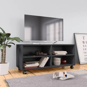 Stylish Grey TV Cabinet with Castors - 90x35x35 cm