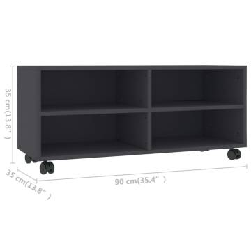 Stylish Grey TV Cabinet with Castors - 90x35x35 cm