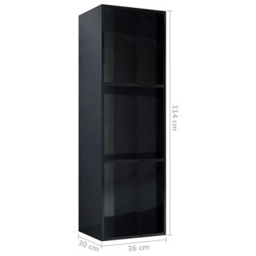 High Gloss Black Book & TV Cabinet - 36x30x114 cm | HipoMarket