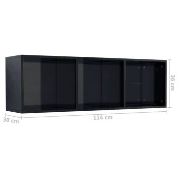 High Gloss Black Book & TV Cabinet - 36x30x114 cm | HipoMarket