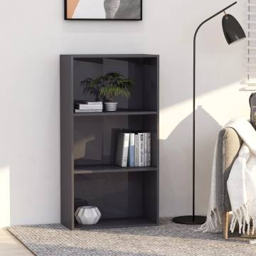 Stylish 3-Tier High Gloss Grey Book Cabinet - 60x30x114 cm