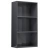 Stylish 3-Tier High Gloss Grey Book Cabinet - 60x30x114 cm