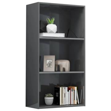 Stylish 3-Tier High Gloss Grey Book Cabinet - 60x30x114 cm