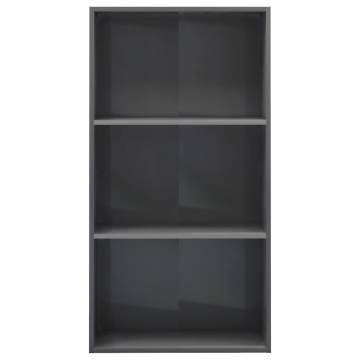 Stylish 3-Tier High Gloss Grey Book Cabinet - 60x30x114 cm