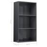 Stylish 3-Tier High Gloss Grey Book Cabinet - 60x30x114 cm