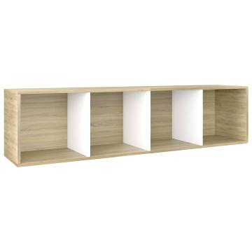 Stylish White & Sonoma Oak Book Cabinet - 36x30x114 cm