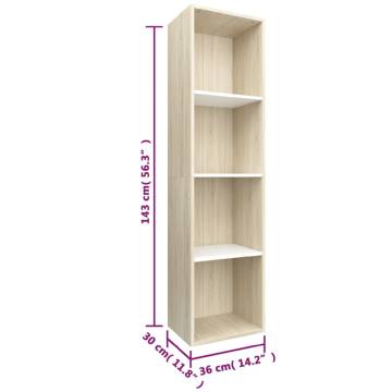 Stylish White & Sonoma Oak Book Cabinet - 36x30x114 cm