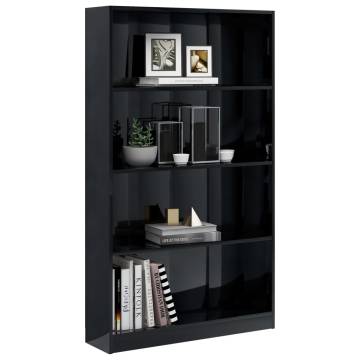 4-Tier High Gloss Black Book Cabinet - Stylish Storage Solution