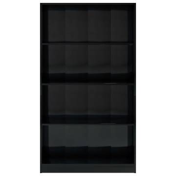 4-Tier High Gloss Black Book Cabinet - Stylish Storage Solution