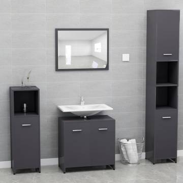 Stylish High Gloss Grey Bathroom Furniture Set | HipoMarket