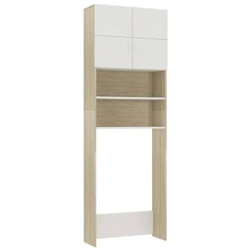 Washing Machine Cabinet White & Sonoma Oak - Sleek Design