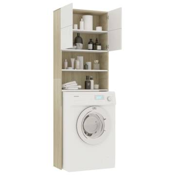 Washing Machine Cabinet White & Sonoma Oak - Sleek Design