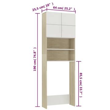 Washing Machine Cabinet White & Sonoma Oak - Sleek Design