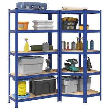 2 Piece 5-Layer Shelves Set - Blue Steel & Engineered Wood