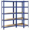 2 Piece 5-Layer Shelves Set - Blue Steel & Engineered Wood