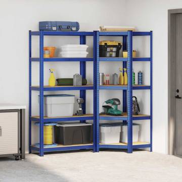 2 Piece 5-Layer Shelves Set - Blue Steel & Engineered Wood