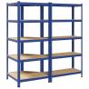 2 Piece 5-Layer Shelves Set - Blue Steel & Engineered Wood