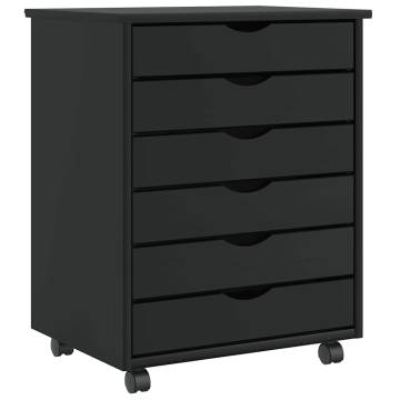 MOSS Black Rolling Cabinet with Drawers - Solid Pine Wood