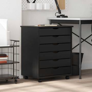 MOSS Black Rolling Cabinet with Drawers - Solid Pine Wood