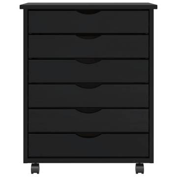 MOSS Black Rolling Cabinet with Drawers - Solid Pine Wood