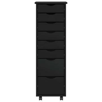 Rolling Cabinet with Drawers MOSS - Black Solid Pine Wood