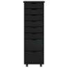 Rolling Cabinet with Drawers MOSS - Black Solid Pine Wood