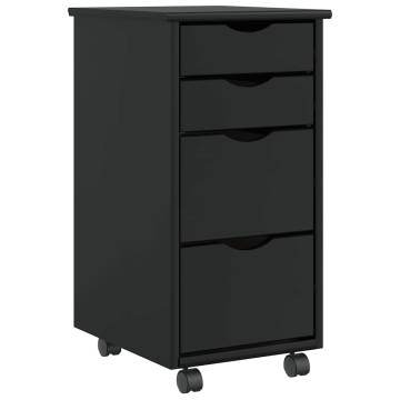 MOSS Black Rolling Cabinet with Drawers - Solid Pine Wood