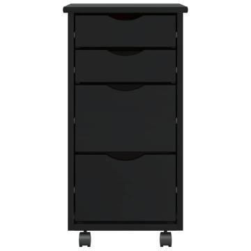 MOSS Black Rolling Cabinet with Drawers - Solid Pine Wood