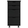 MOSS Black Rolling Cabinet with Drawers - Solid Pine Wood