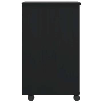 MOSS Black Rolling Cabinet with Drawers - Solid Pine Wood