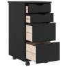 MOSS Black Rolling Cabinet with Drawers - Solid Pine Wood