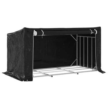 vidaxL Firewood Rack with Rain Cover - Galvanised Steel