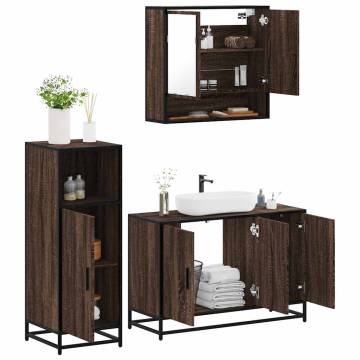 3 Piece Bathroom Furniture Set - Brown Oak Engineered Wood