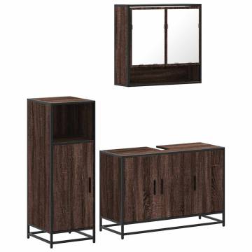 3 Piece Bathroom Furniture Set - Brown Oak Engineered Wood