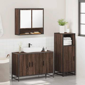 3 Piece Bathroom Furniture Set - Brown Oak Engineered Wood