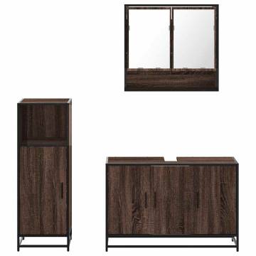 3 Piece Bathroom Furniture Set - Brown Oak Engineered Wood