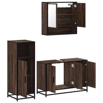 3 Piece Bathroom Furniture Set - Brown Oak Engineered Wood