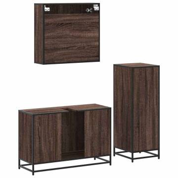 3 Piece Bathroom Furniture Set - Brown Oak Engineered Wood