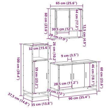 3 Piece Bathroom Furniture Set - Brown Oak Engineered Wood