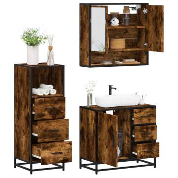 3 Piece Bathroom Furniture Set - Smoked Oak Stylish Design