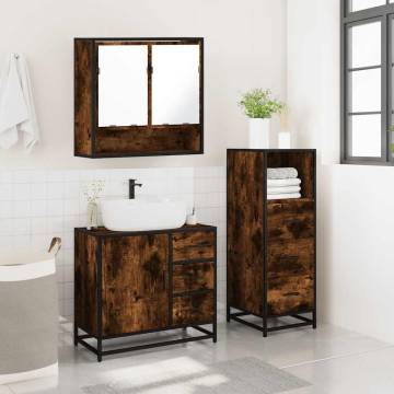 3 Piece Bathroom Furniture Set - Smoked Oak Stylish Design