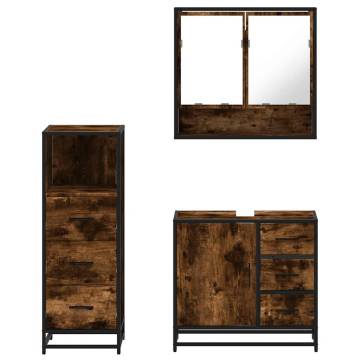 3 Piece Bathroom Furniture Set - Smoked Oak Stylish Design