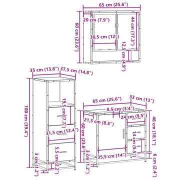 3 Piece Bathroom Furniture Set - Smoked Oak Stylish Design