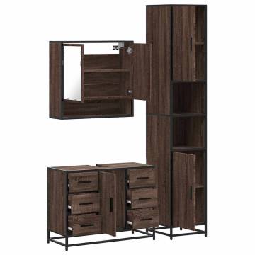 4 Piece Bathroom Furniture Set - Brown Oak Engineered Wood