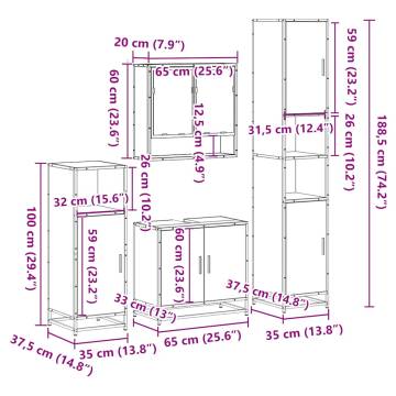 4 Piece Bathroom Furniture Set - Brown Oak Engineered Wood