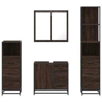 4 Piece Bathroom Furniture Set - Brown Oak Engineered Wood