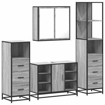 Stylish 4 Piece Bathroom Furniture Set - Grey Sonoma Wood