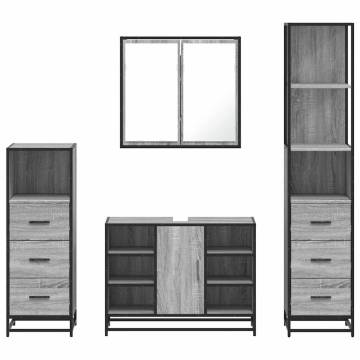 Stylish 4 Piece Bathroom Furniture Set - Grey Sonoma Wood