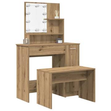 Trendy LED Dressing Table Set in Old Wood - HipoMarket